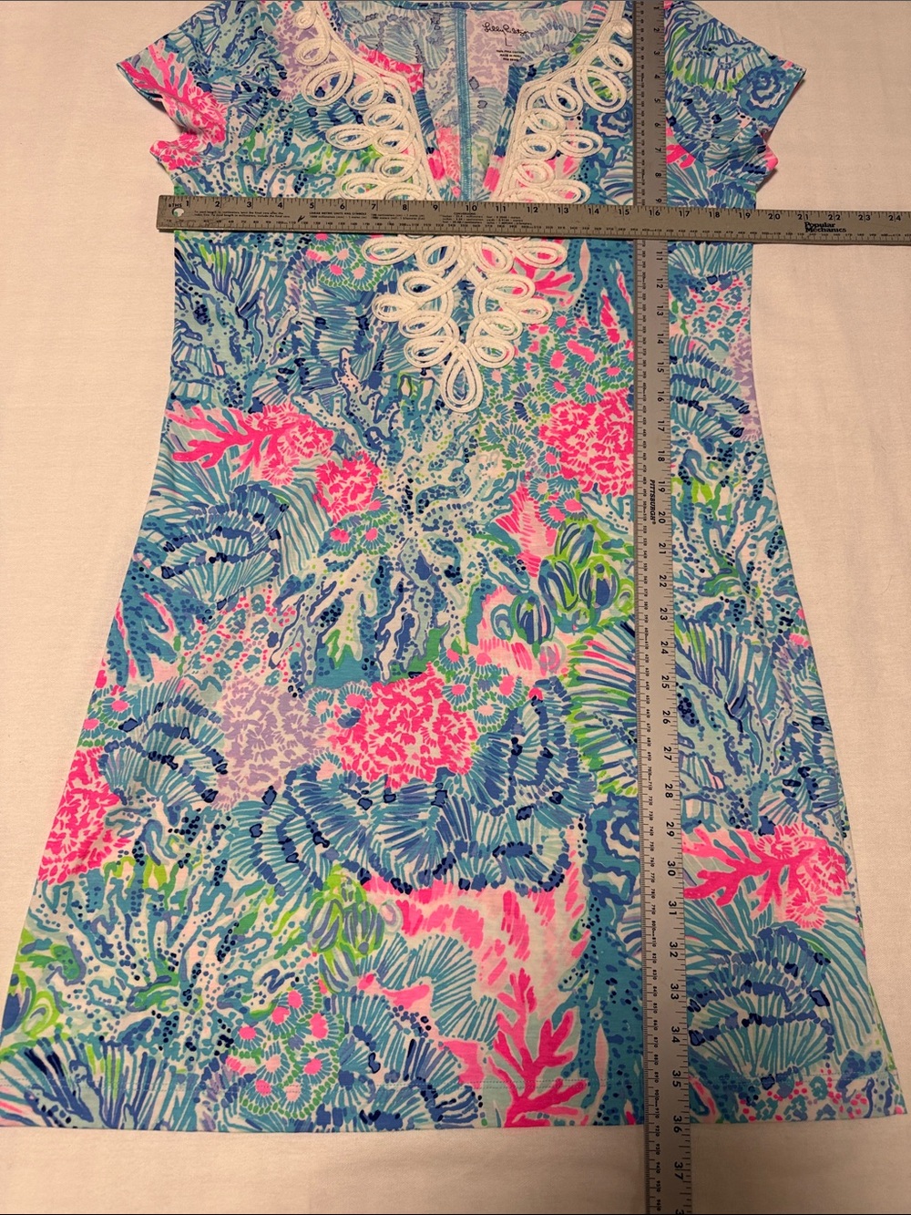 Lilly Pulitzer Brewster Shift Blue Tropical Print Dress with White Lace Trim - Picture 10 of 10
